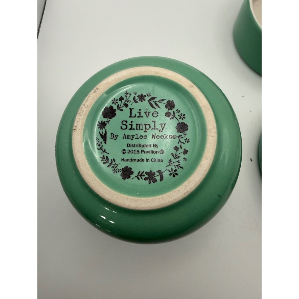 Live Simply Amylee Weeks Stackable Ceramic Measuring Cups Farmhouse Teal 4 Piece