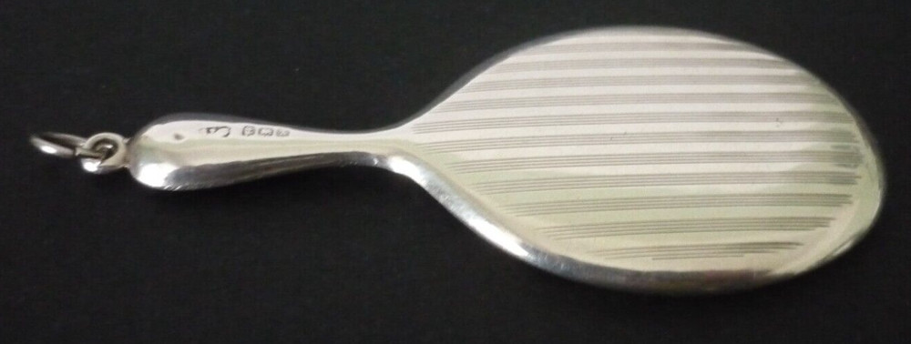 Art Deco Miniature 1922 Hallmarked Silver Engine Turned Hand Held Mirror