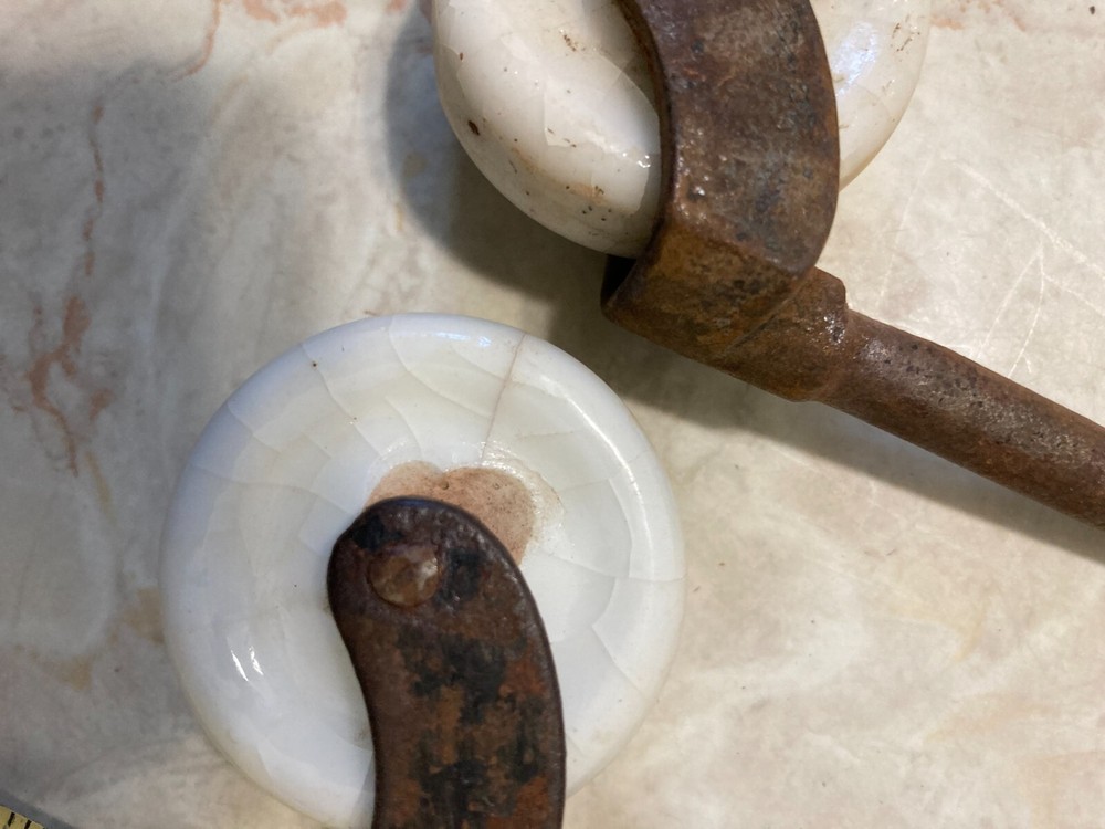 4 VINTAGE Salvaged CERAMIC WHEEL CASTERS WHEELS