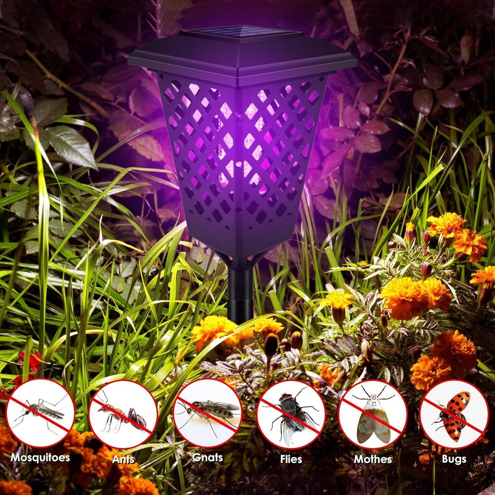 2 Pcs Solar Powered LED Bug Zapper Outdoor