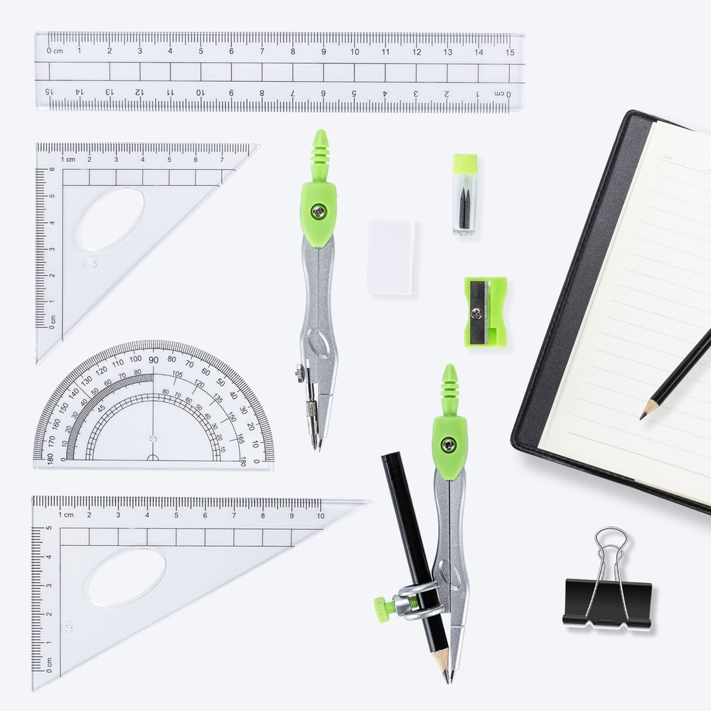10PCS Geometry Math Kit Set Ruler Compass Protractor Pencil School Supply Box