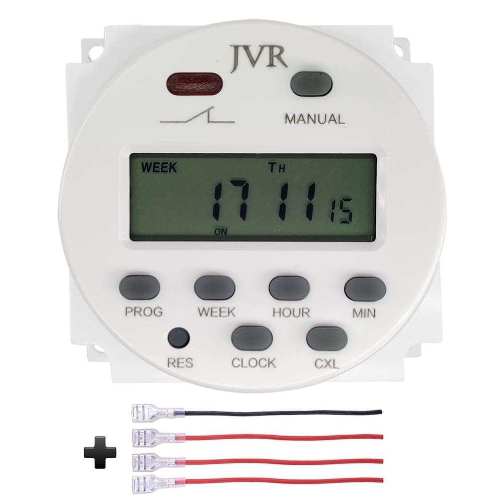 JVR 12V Timer Switch Programmable Digital 12 Volt DC/AC/Solar Battery Powered
