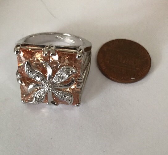 Bold Cz Ring Shines Silver Tone Heavy China