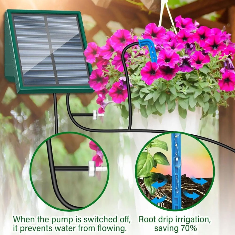 1 SET Solar Automatic Drip Irrigation System with Hose & Timer for Garden