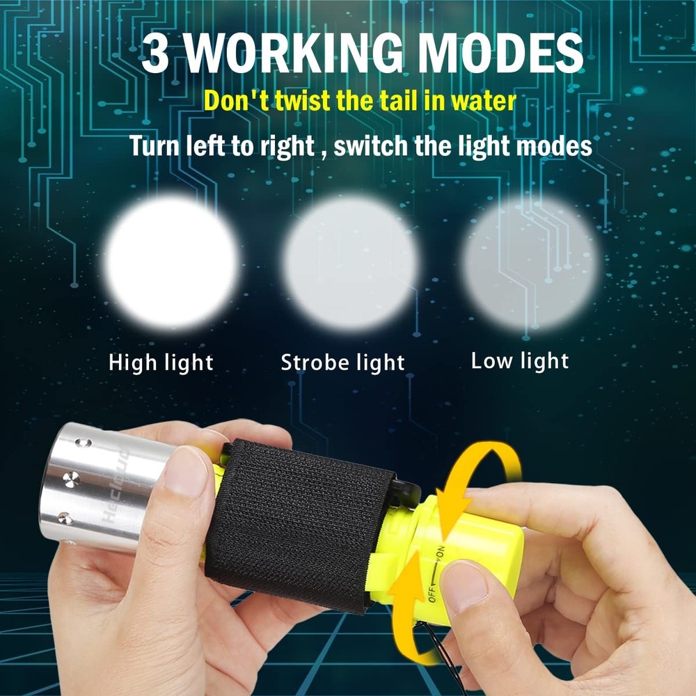HECLOUD Diving Flashlight with Rechargeable Power Scuba Dive Light Silver