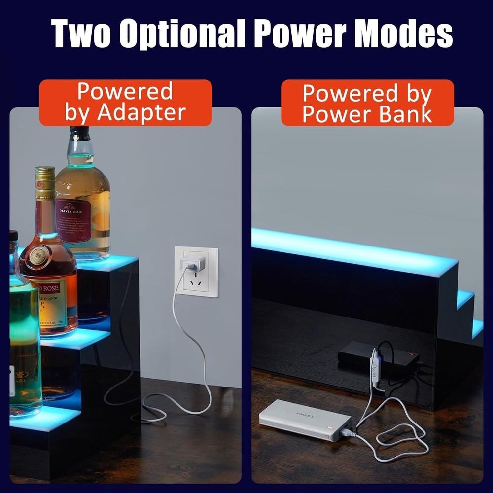 3 Layer Acrylic LED Lighted Display Wine Rack 30'' Wall-Mounted With App Control