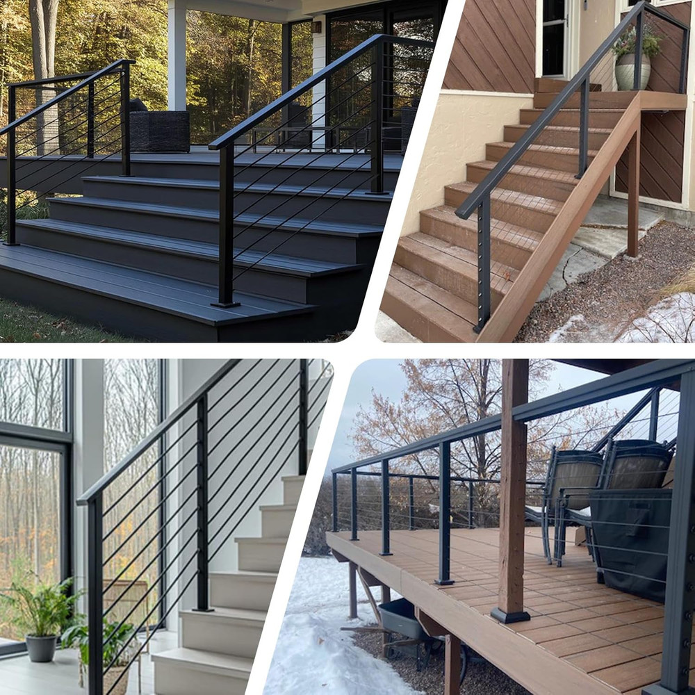 42" Black Cable Railing Corner Post for Easy DIY Deck Project - Pre-Drilled