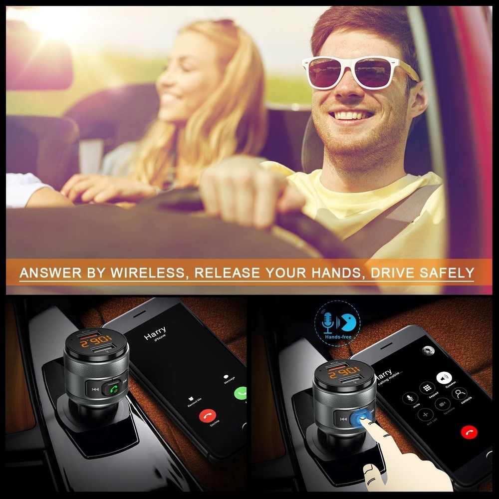 Bluetooth 5.4 Wireless FM Transmitter with Multi-Safety Protection & LED Display