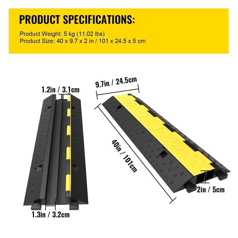 4 Pack 2 Channel Cable Protector Ramps 11000LBS Capacity Rubber Speed Bump