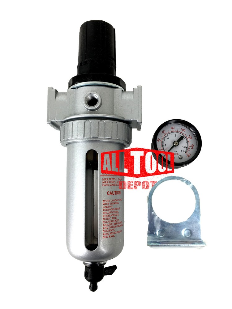 1/2" Mid Flow Air Compressor Regulator & Filter Combo w/ Gauge /Manual Drain