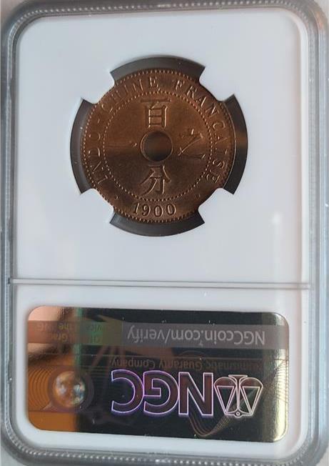 French Indochina 1 Cent 1900A NGC MS 65 RB