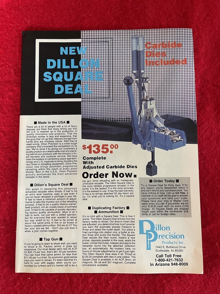 Vintage 1987 Dillon Precision Reloading Equipment Print Ad Ammo