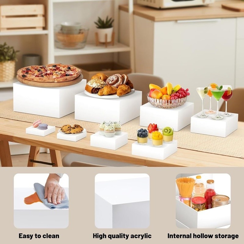 Acrylic Display Riser Set 8 Stands Buffet Food Organizer Multi Level Tableware