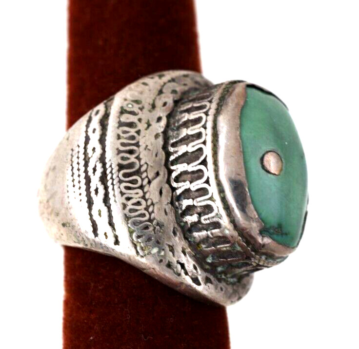 Hand Made Silver & Turquoise Large Ring 34g Size 7