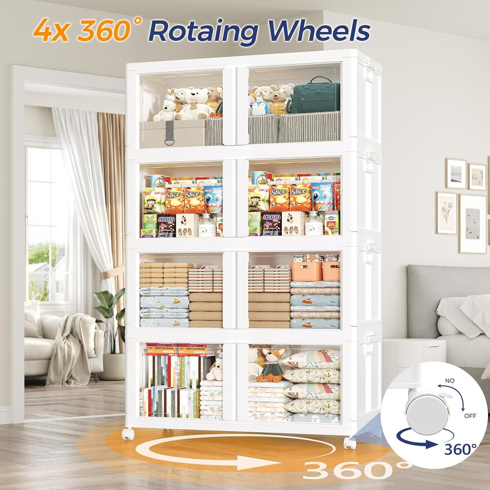 150GAL Large Stackable Storage Bins with Lid and Wheels, 600Qt Collapsible Organ