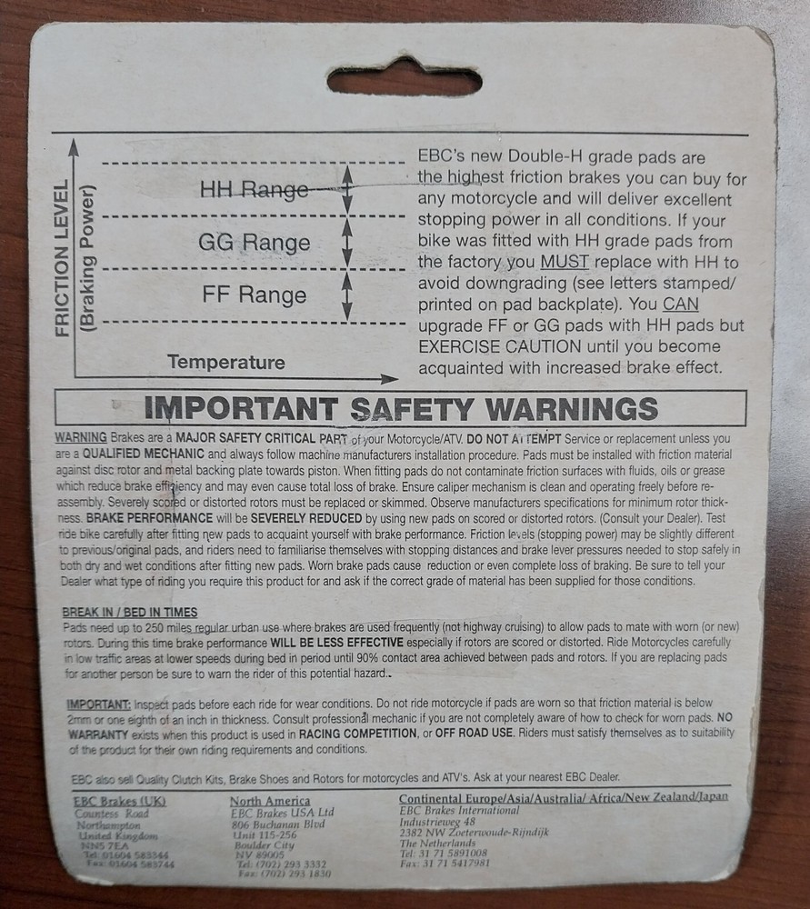 EBC Brake Pads - FA249HH Buell