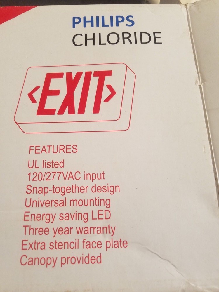 NEW IN BOX PHILIPS CHLORIDE VERWEM LED EXIT SIGN RED WHITE STENCIL BATTERY BACKU
