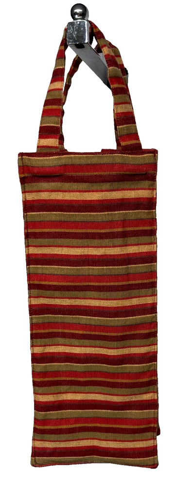 Tag-Canvas Cloth Wine Bottle Gift Bag Square Shaped Double Handle Red/Tan Stripe
