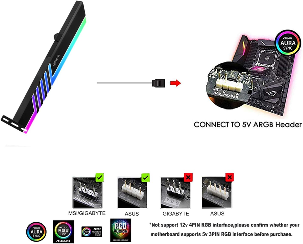 Uphere 5V 3-Pin Addressable RGB Graphics Card GPU Brace Support Holder,Support V