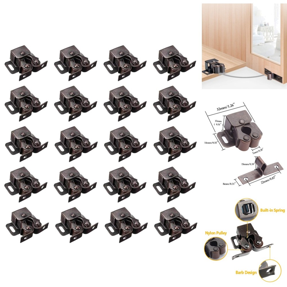 Easy Install Bronze Ball Catch Latches - 20 Piece Set for Cabinets & Closets