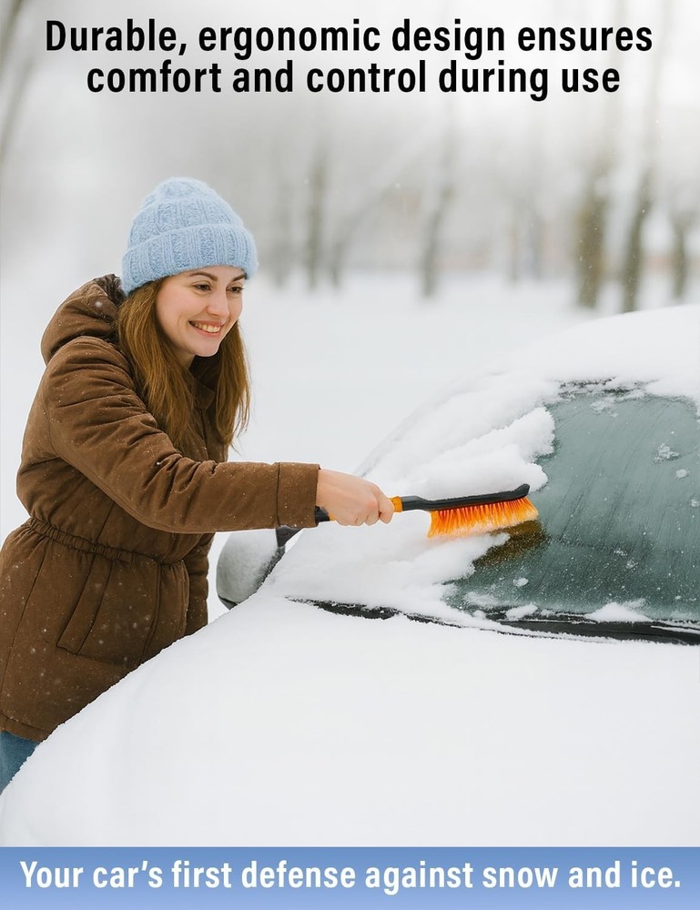 Efficient 17" Snow Brush & Ice Scraper with Foam Grip - Perfect for Winter