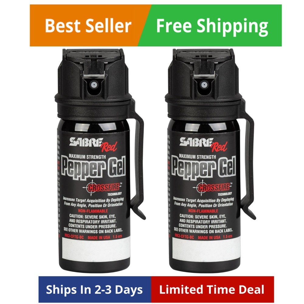 Pepper Gel 1.5 fl oz Black 2 Pack SABRE Crossfire Deploys Angle Maximizes Target