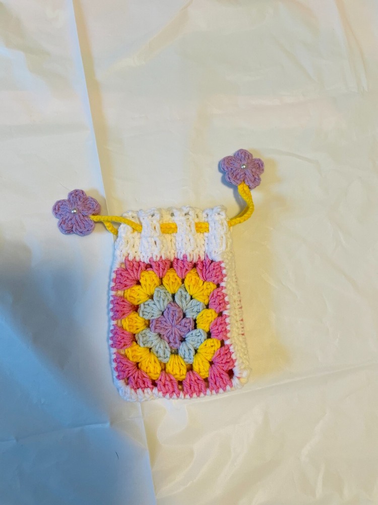 Crochet drawstring bag