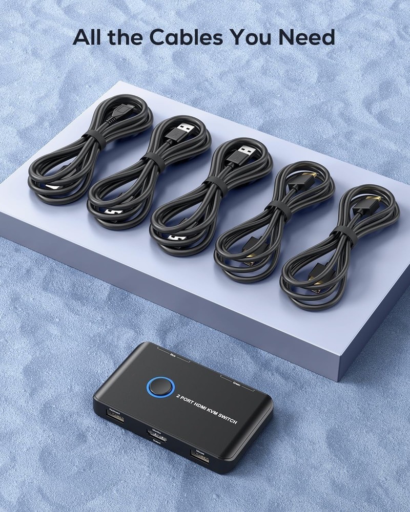 KVM Switch HDMI 2 Port Box, USB and HDMI Switch for 2 Computers Share Keyboard