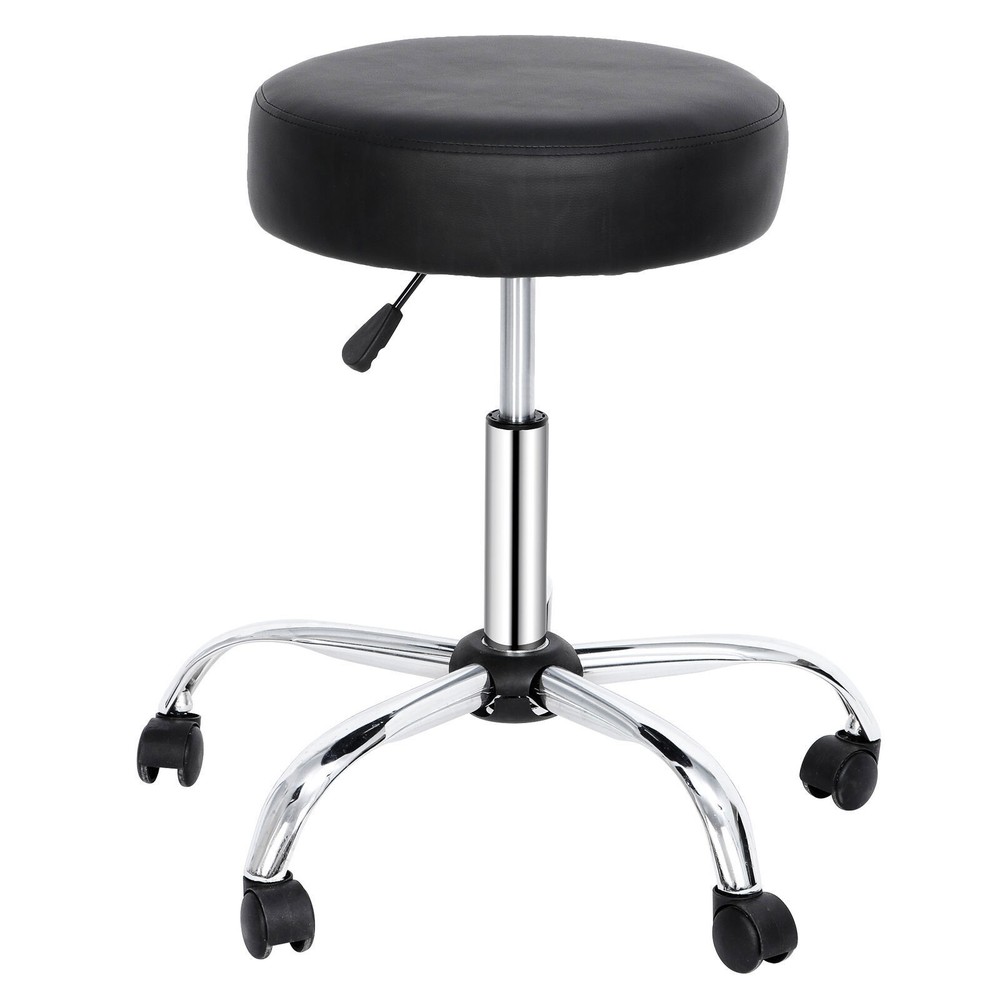 Durable Drafting Spa Bar Rolling Stool w/Wheels Black Multi-Purpose Adjustable