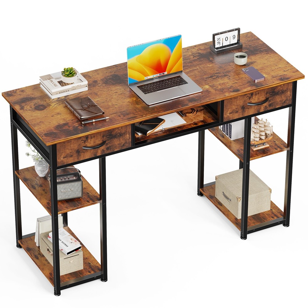 48in Office Computer Desk with 2 Drawers & Storage Shelves for Home, Office