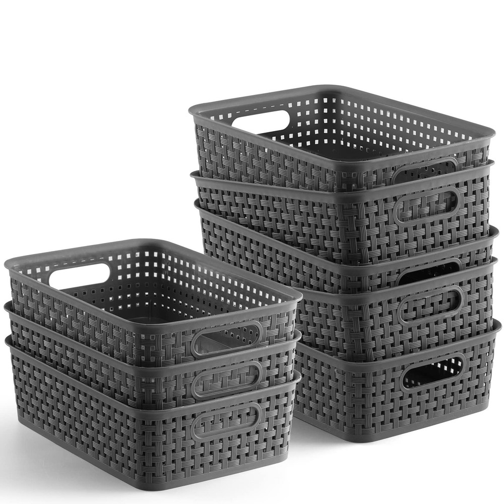 Plastic Storage Baskets - 8 Pack, Gray, Durable, Easy to Use, Flexible, Multi...