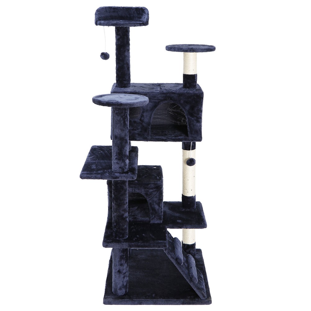 53" Sturdy Cat Tree Cando Tower Activity Kitty Multilevel with Padded Perch Blue