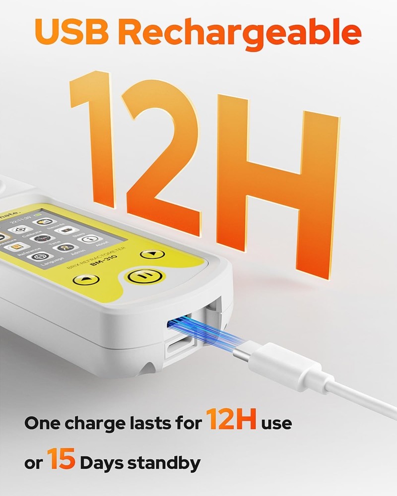 Rechargeable Refractometer with Automatic Temperature Compensation for Samples