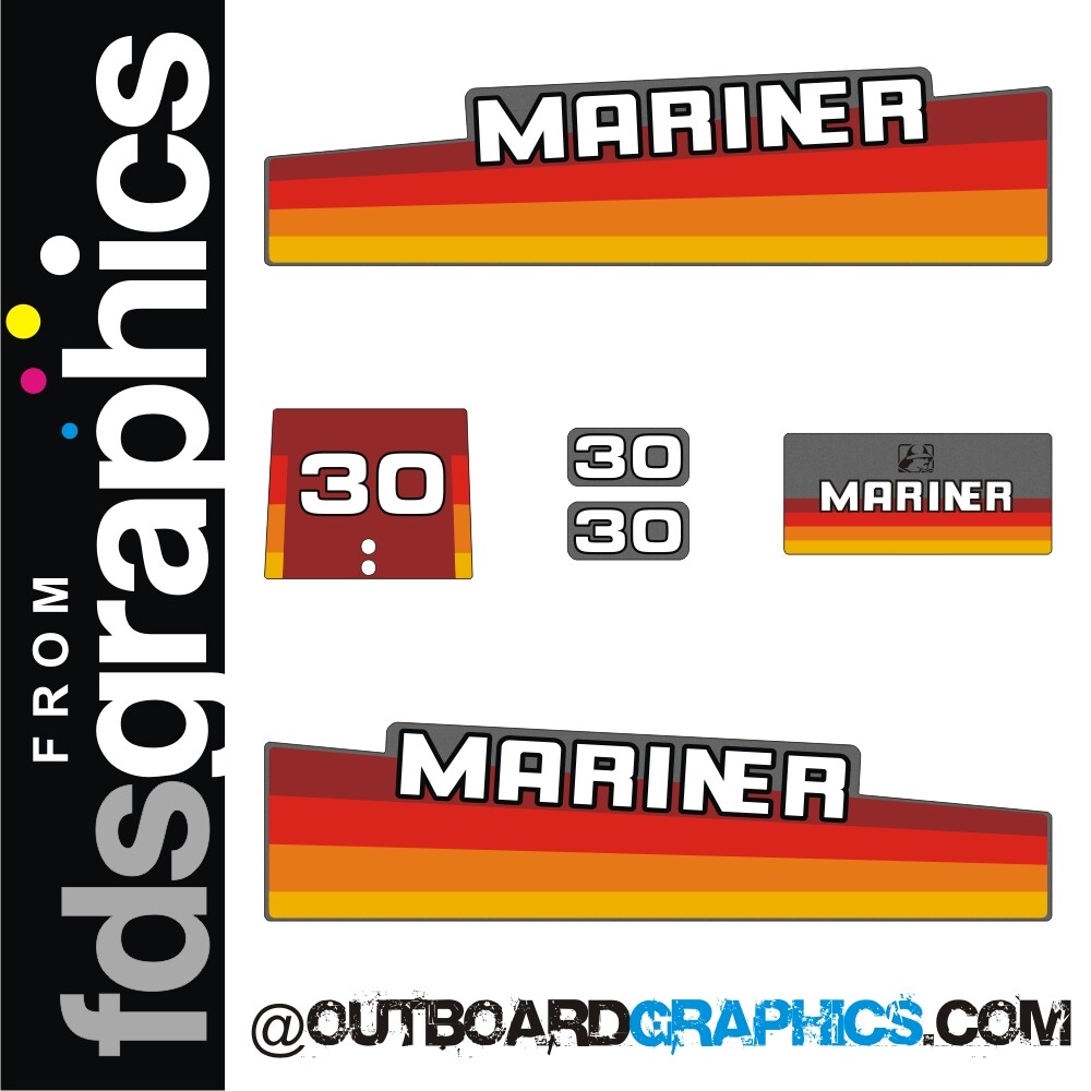 Mariner 30hp rainbow outboard engine decals/sticker kit