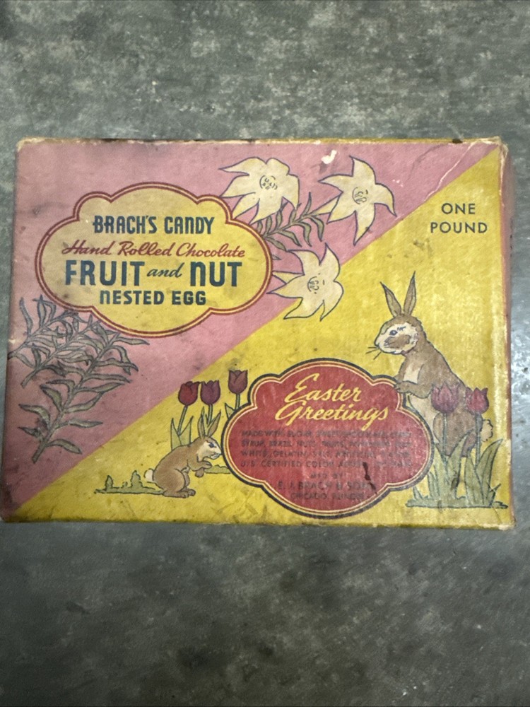 Brachs Advertising Candy Chocolate Fruit Nut Nested Egg Easter Bunnies 1950s Box