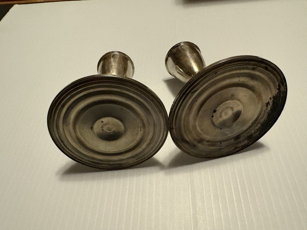 Sterling Silver Weighted Antique Candlesticks Pair