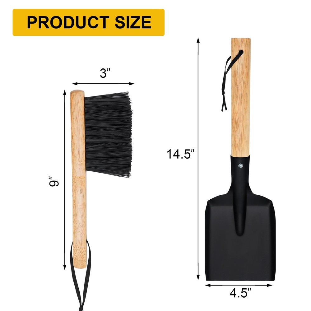 Ash Shovel & Hearth Brush Set - Fireplace Tools Set, Fire Pit Tools, Hearth T...