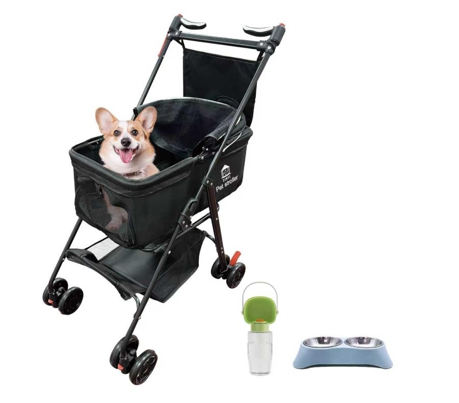 Foldable Pet Stroller Dog Cat Carrier Mesh Canopy Rain Cover Storage