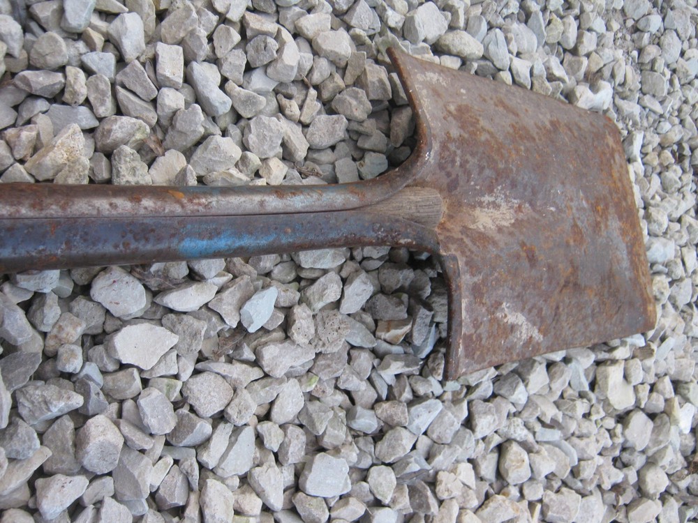 Rusty Original Vintage Primitive Blue Flat Head Shovel D Handle 39" long