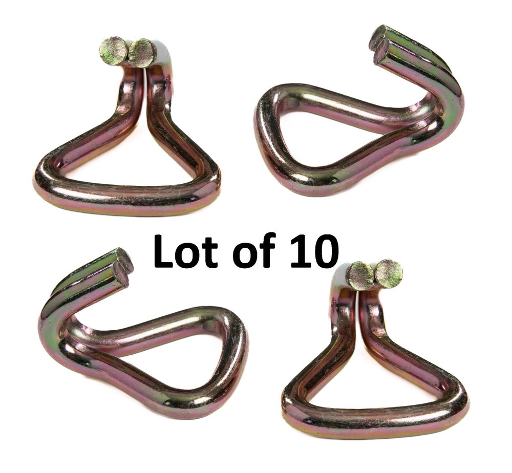 10 pcs - 2" Heavy Duty Double J Wire Hook tie down strap cargo webbing rigging