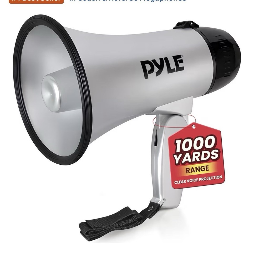 Pyle Megaphone Silver Handheld Speaker 1000 Yards Range
