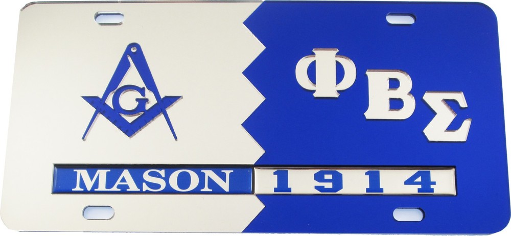Mason + Phi Beta/&Beta; Sigma Split Founder Year License Plate [Silver/Blue -...