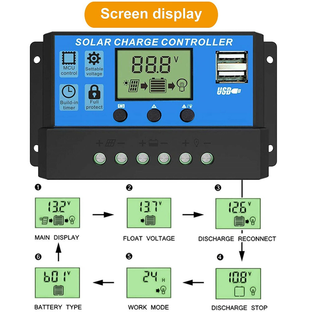 MPPT Solar Panel Regulator Charge Controller Auto Focus Tracking 30-100A 12V/24V