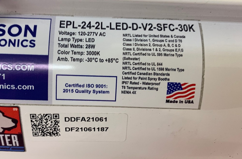 Larson EPL-24-2L-LED-D-V2-SFC-30K Dimmable Explosion Proof LED Spray Booth Light