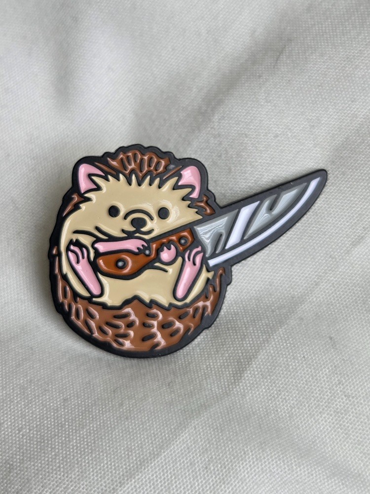 Hedgehog With Knife Enamel Pin