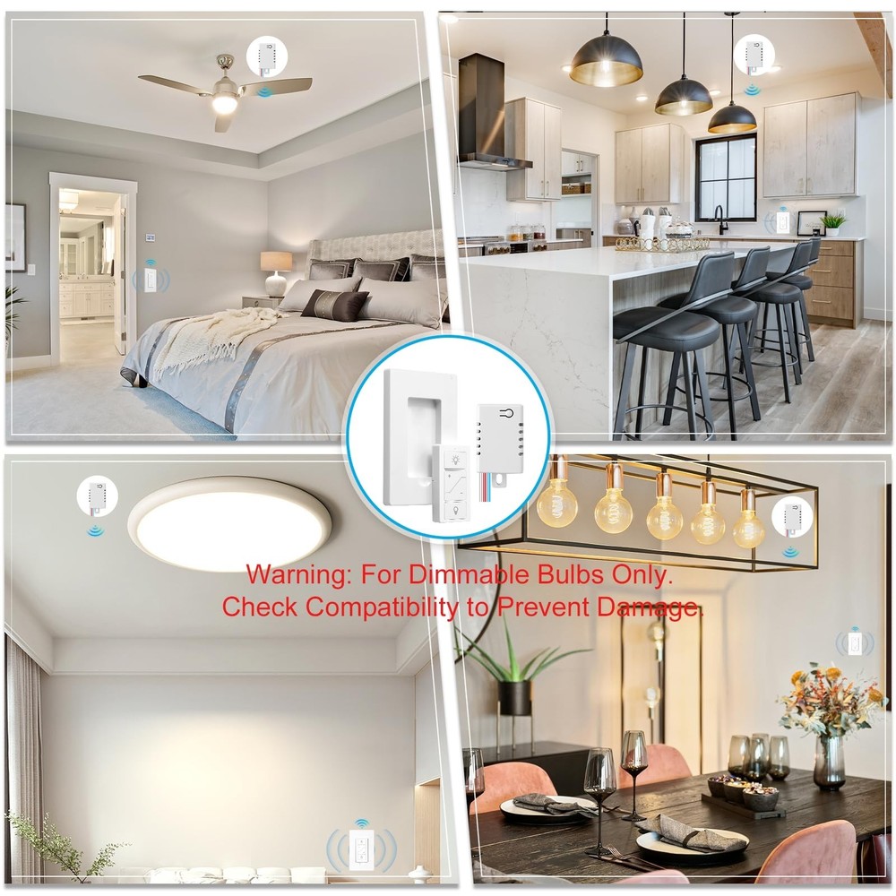 Wireless Dimmer Switch, 2 Remote Light Switch and 2 Receiver kit, Work with A...