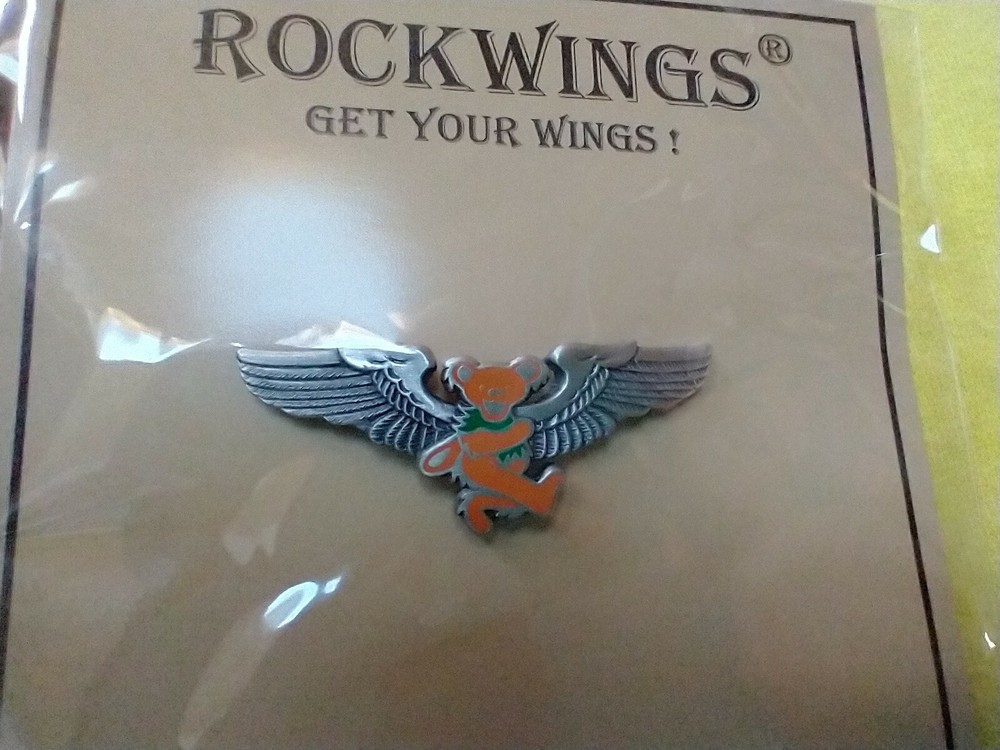 Grateful Dead Rockwings Orange Dancing Bear Pilot Wings Pin