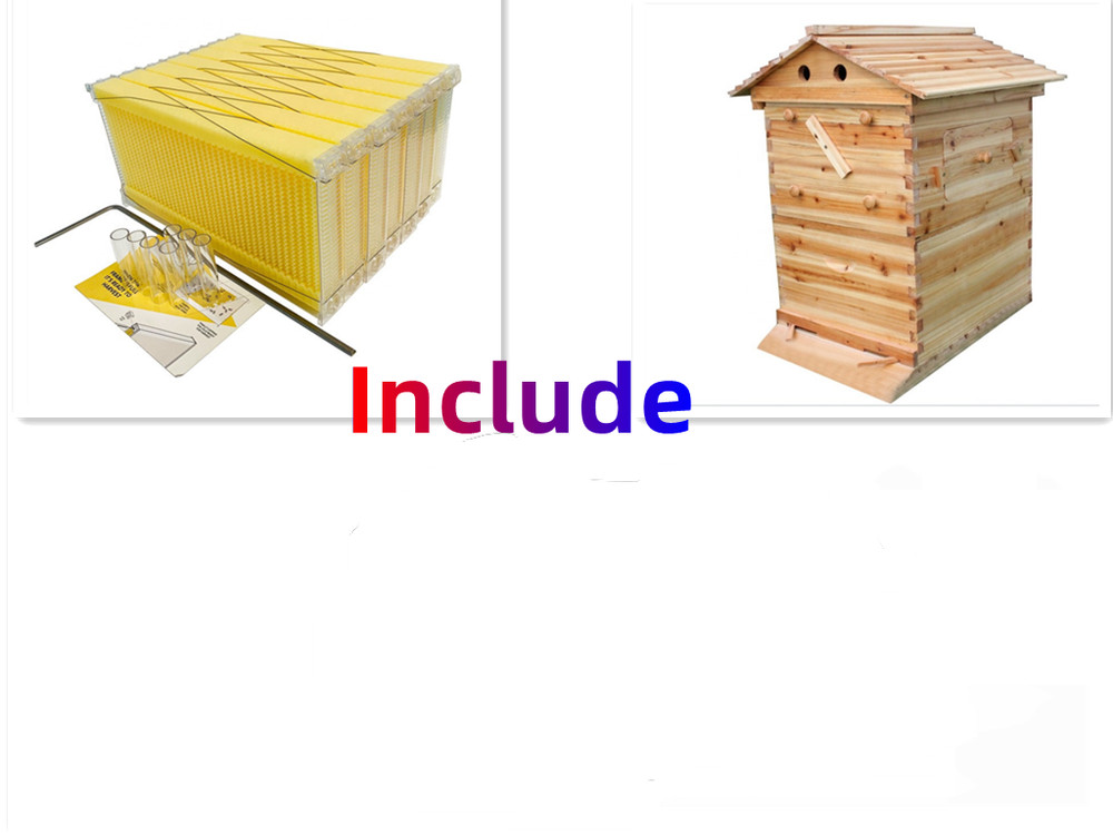 Cedarwood Auto Seep Bee Hives Bee House Boxes + 7 Plastic Beekeeping Frames Gift