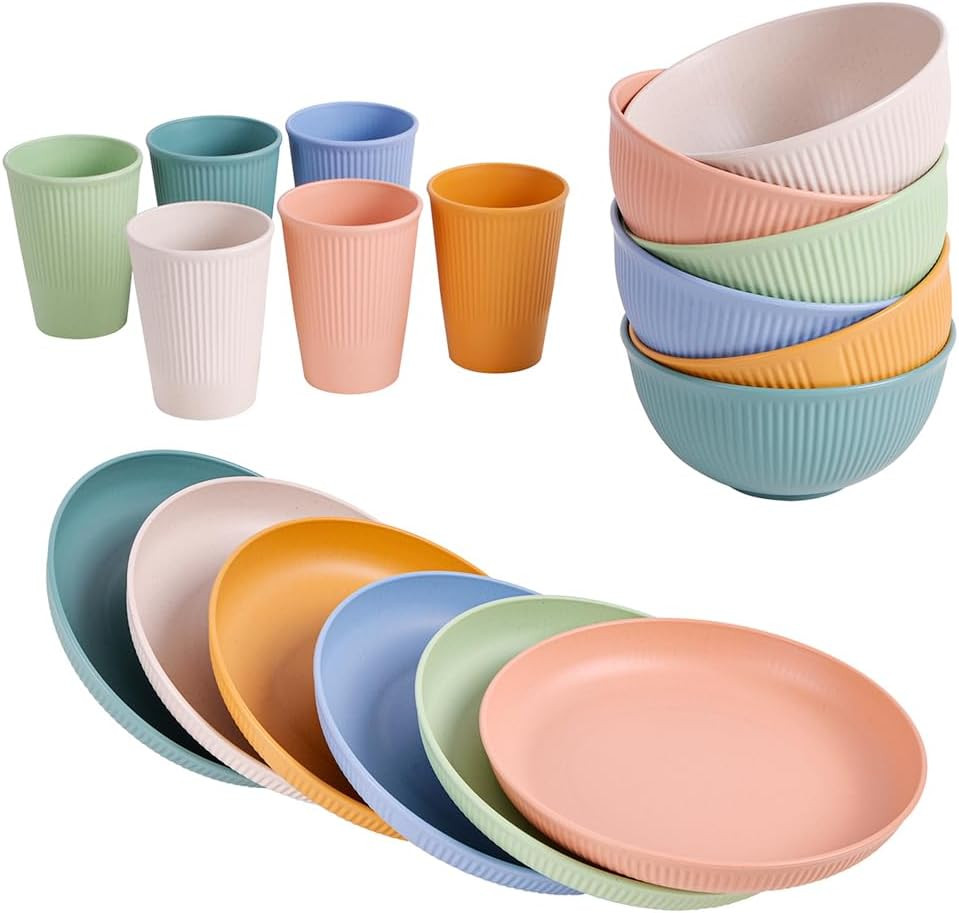 18Pcs Wheat Straw Dinnerware Sets, Unbreakable Reusable Dinnerware Set Kitchen