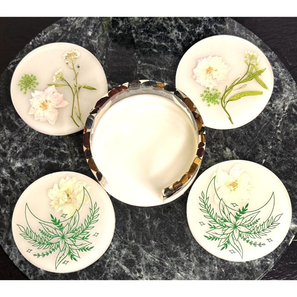 Flower Coaster Set (Set Includes 4 Coasters & Holder)